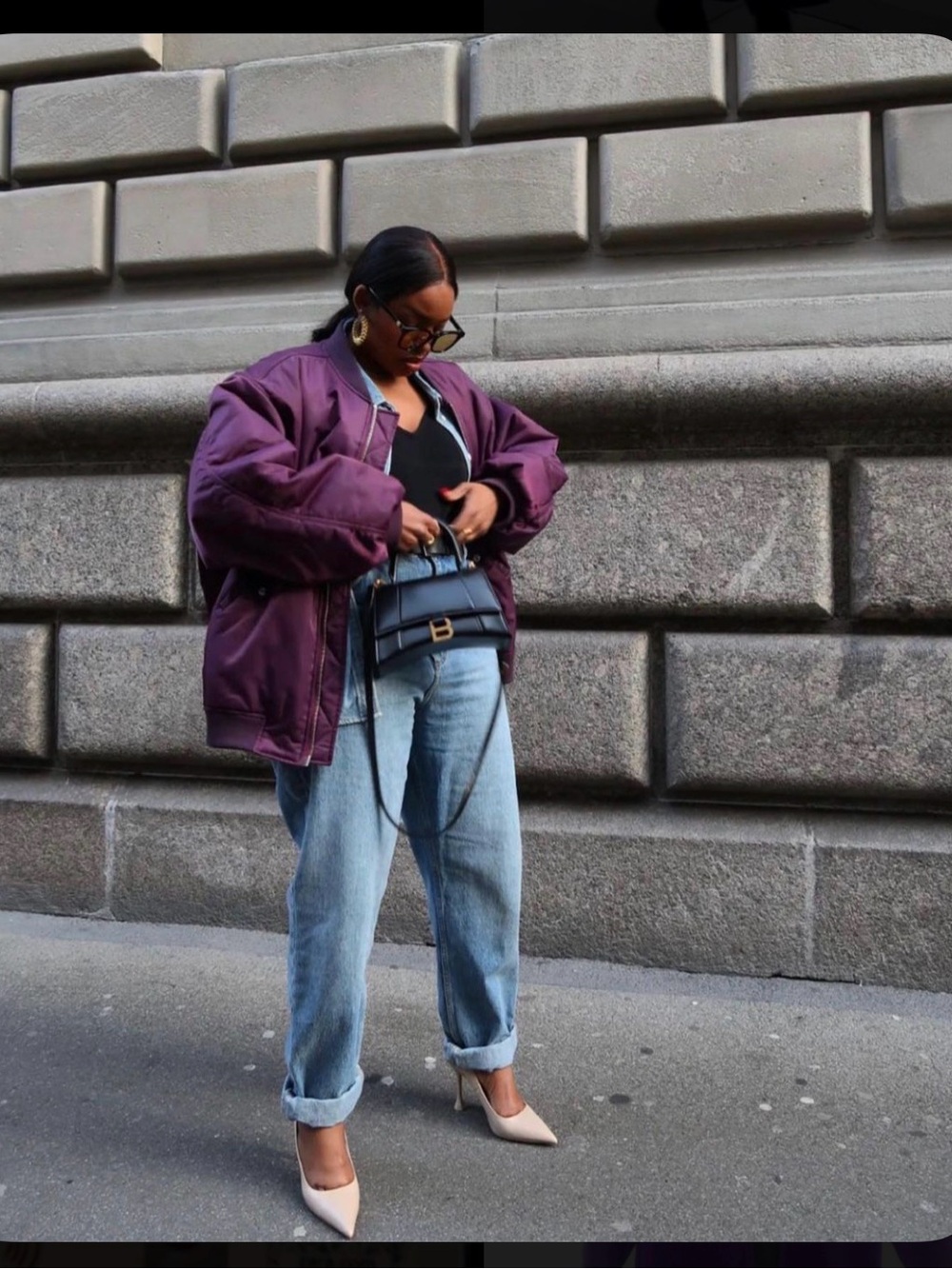 100% Silk Women's Funnel Neck Purple Bomber Jacket - Oversized Fully Lined Med